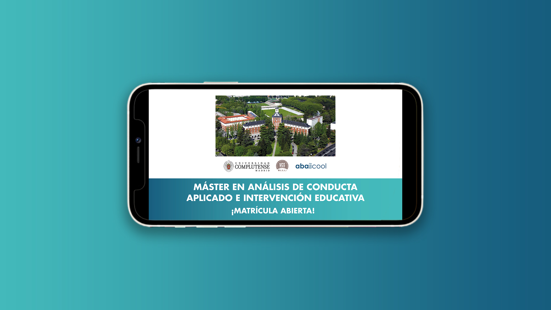 Mockup de una publicación sobre la nueva convocatoria del máster en análisis de conducta aplicado e intervención educativa