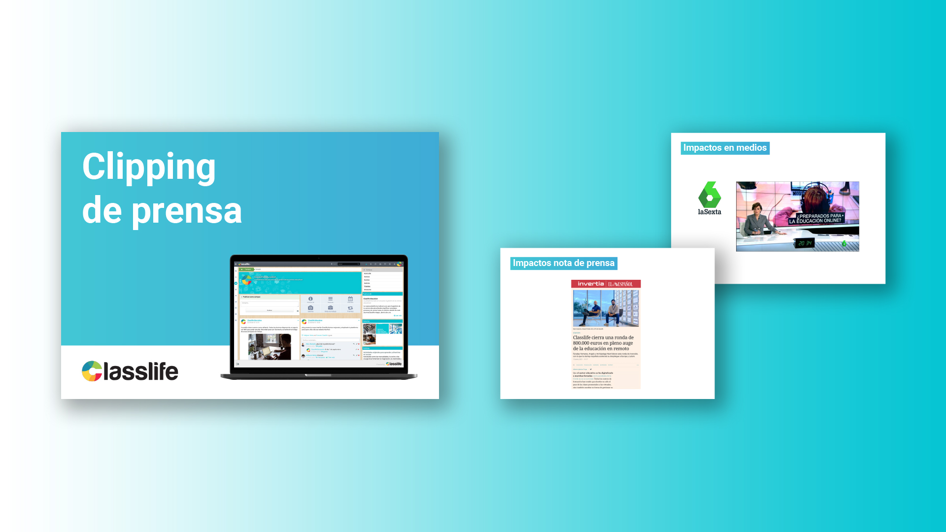 Portada e interiores del clipping de prensa de Classlife
