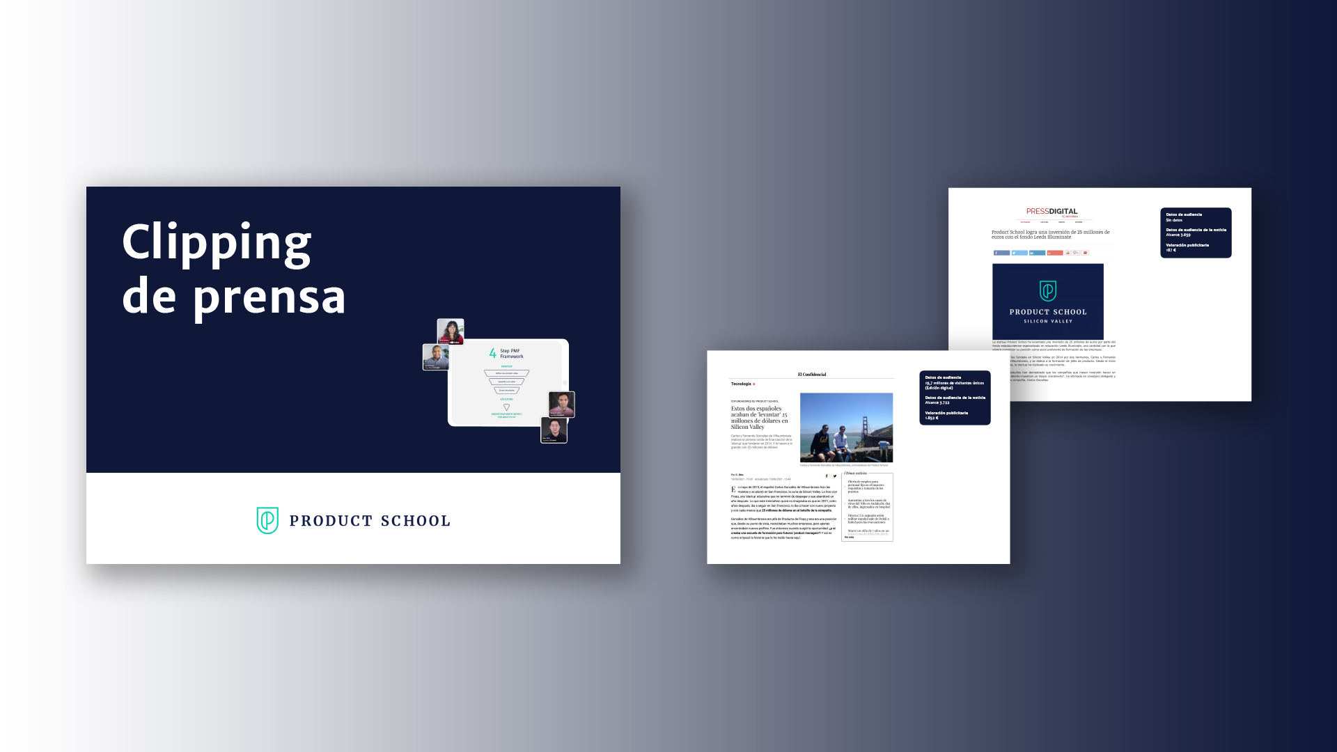Portada e interiores del clipping de prensa de Product School