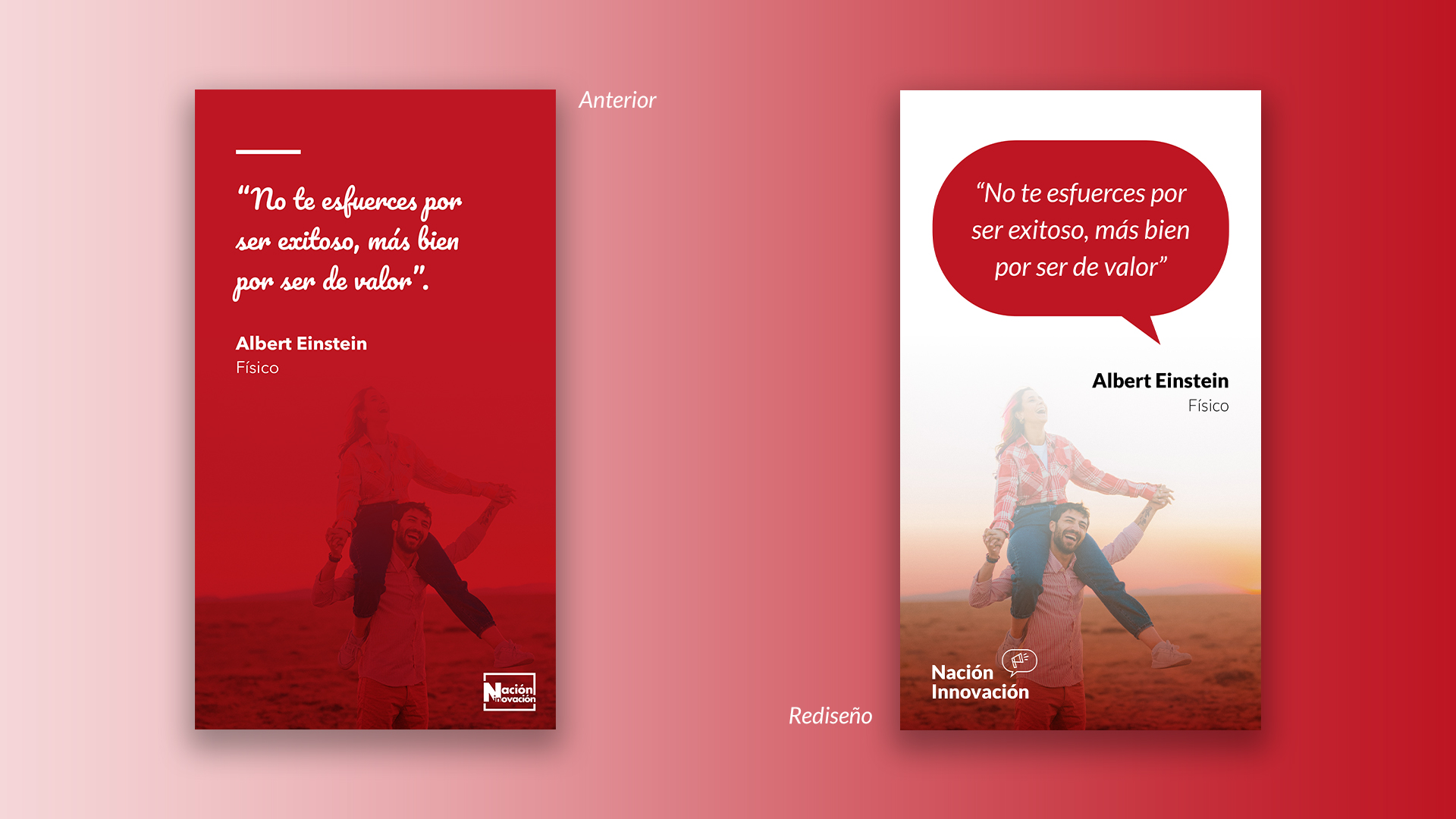 Comparación entre creatividad rediseñada de frases motivacionales para stories de Instagram y su anterior versión