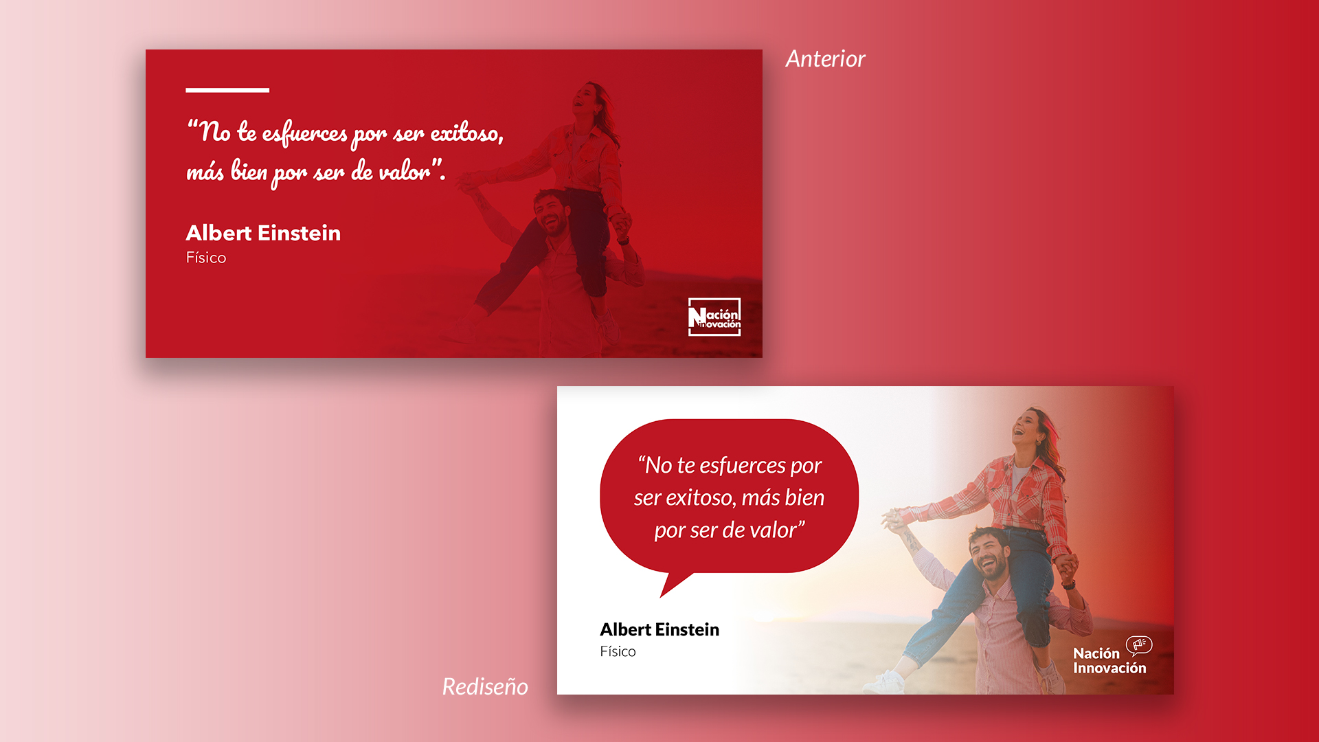 Comparación entre creatividad rediseñada de frases motivacionales para Twitter/Facebook y su anterior versión