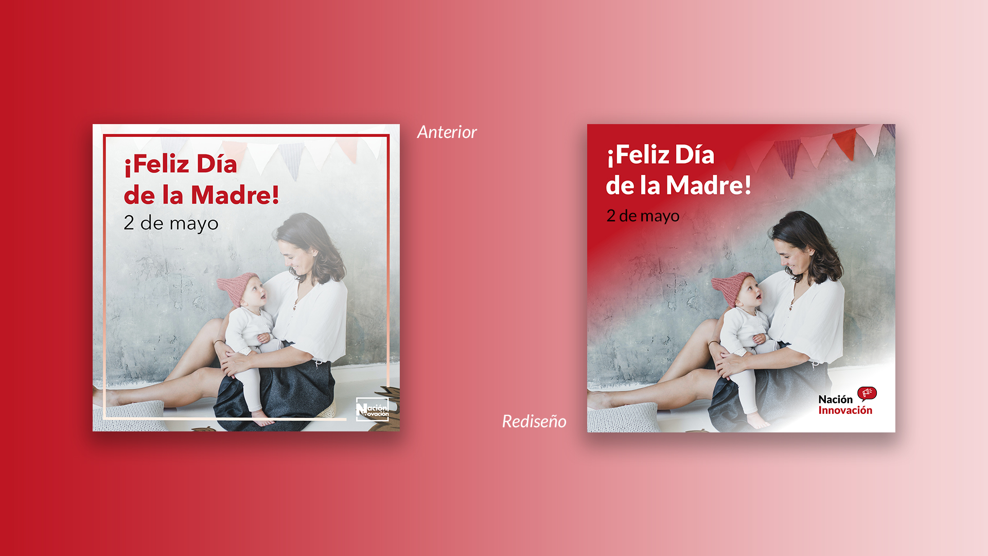 Comparación entre ejemplo de creatividad de días especiales rediseñada para feed de Instagram y su anterior versión