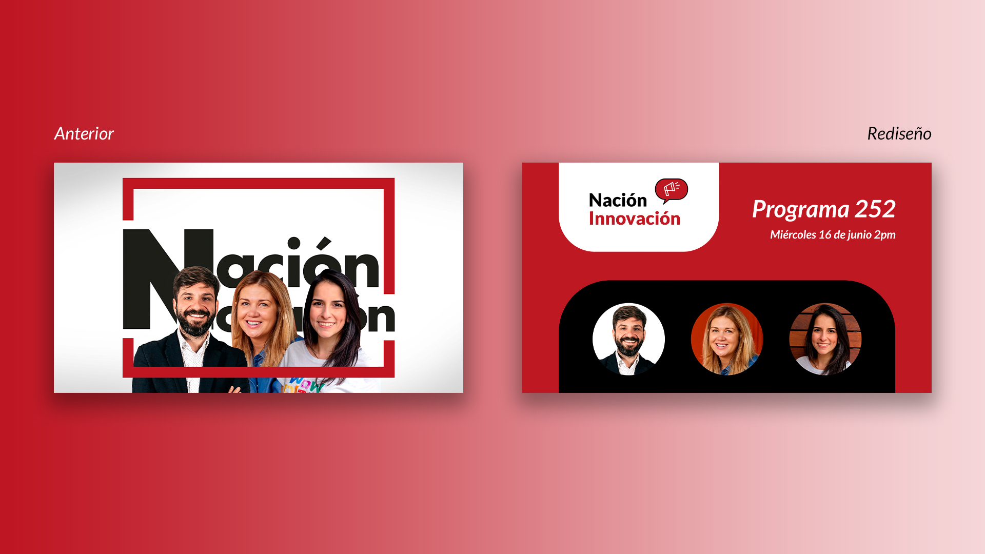 Comparación entre portada rediseñada del programa 'Nación Innovación' para plataformas de streaming y su anterior versión