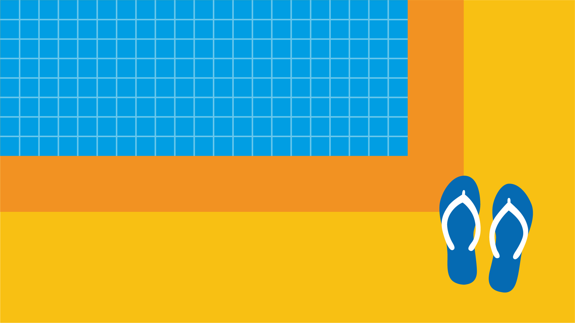 Ilustración rectangular de una piscina con chanclas en el borde