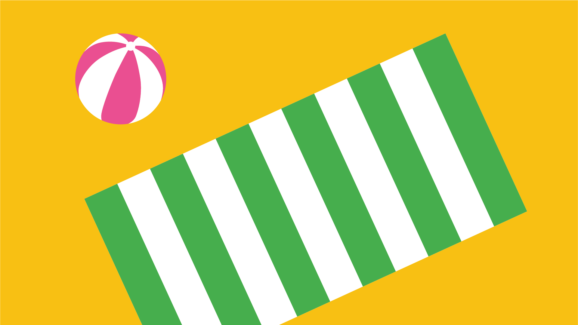 Ilustración rectangular de una toalla y una pelota hinchable en la playa