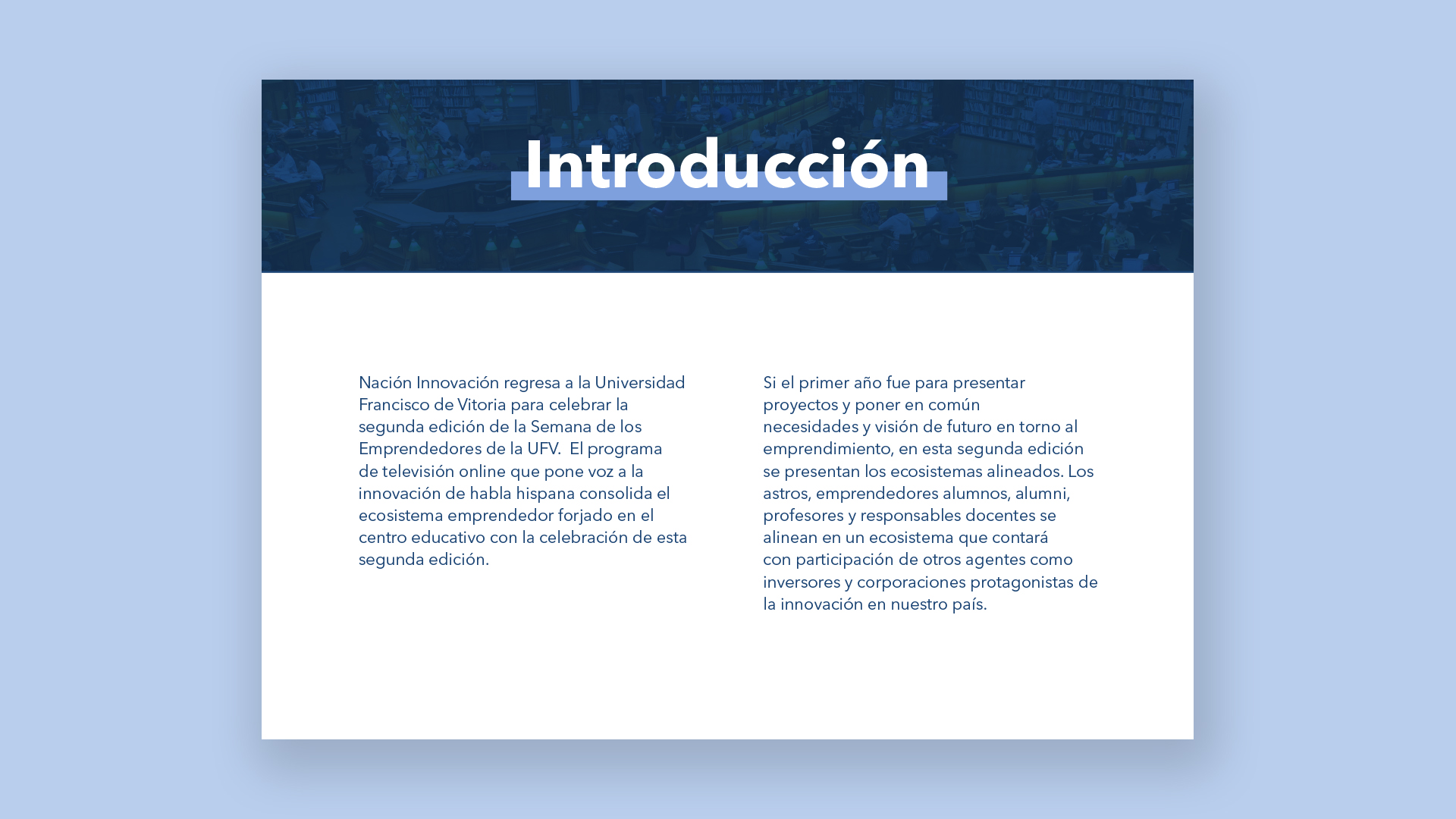 Página 'Introducción' del dossier 'II Semana de los Emprendedores UFV'