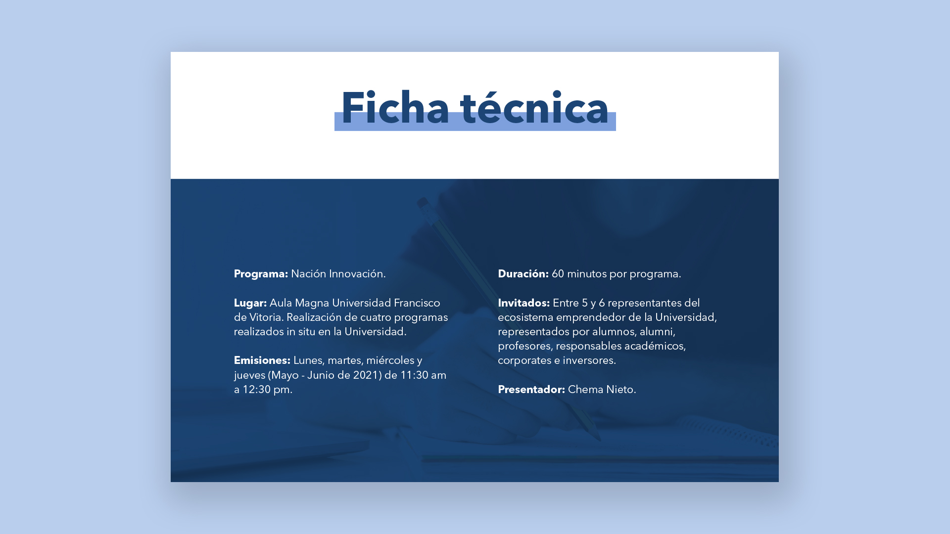 Página 'Ficha técnica' del dossier 'II Semana de los Emprendedores UFV'