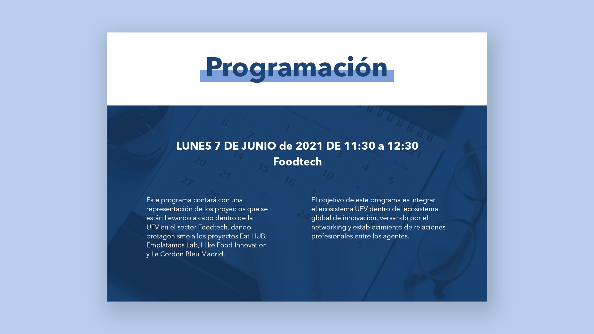 Página 'Programación' del dossier 'II Semana de los Emprendedores UFV'